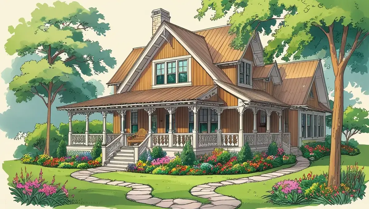 How to Create a Large House with a Porch and Garden Outline Drawing