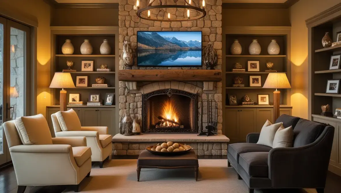 Living Room With Fireplace And TV Cozy Design Ideas