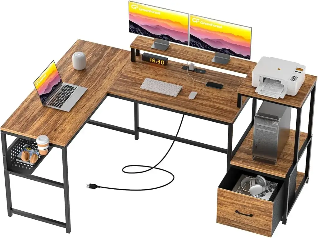 Green Forest L-shaped desk with storage