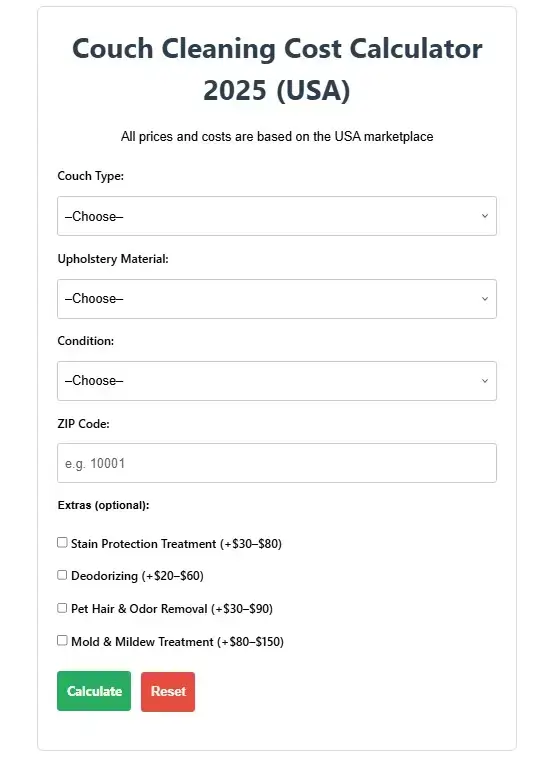 couch cleaning cost calculator