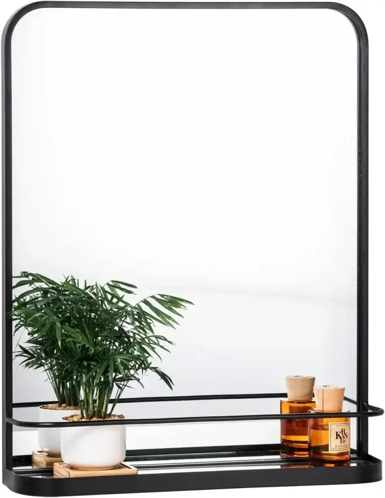Metal Frame Wall Mirror with Shelf