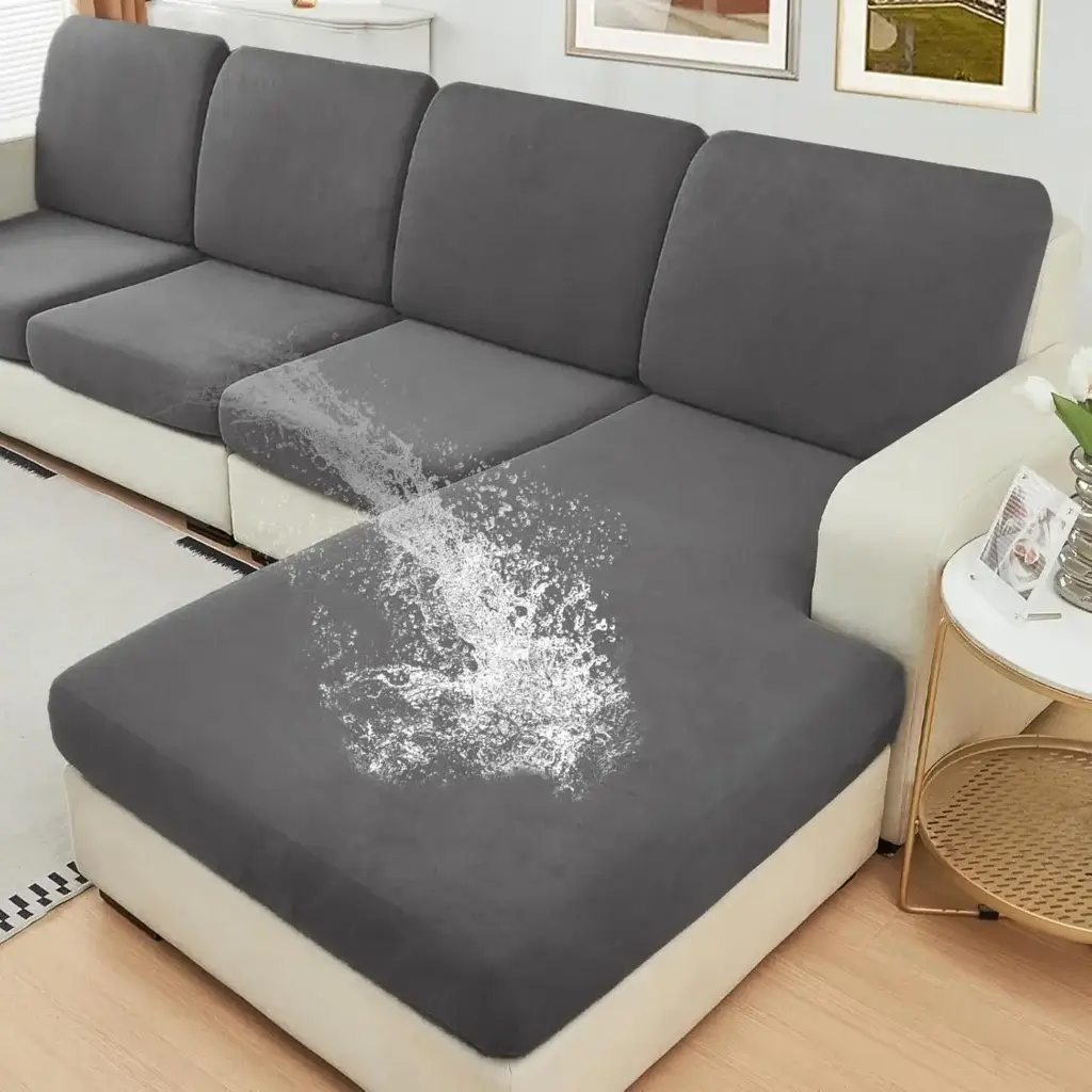 NAISI Waterproof Couch Cushion Covers Thick Velvet Fabric Washable Sofa Slipcovers