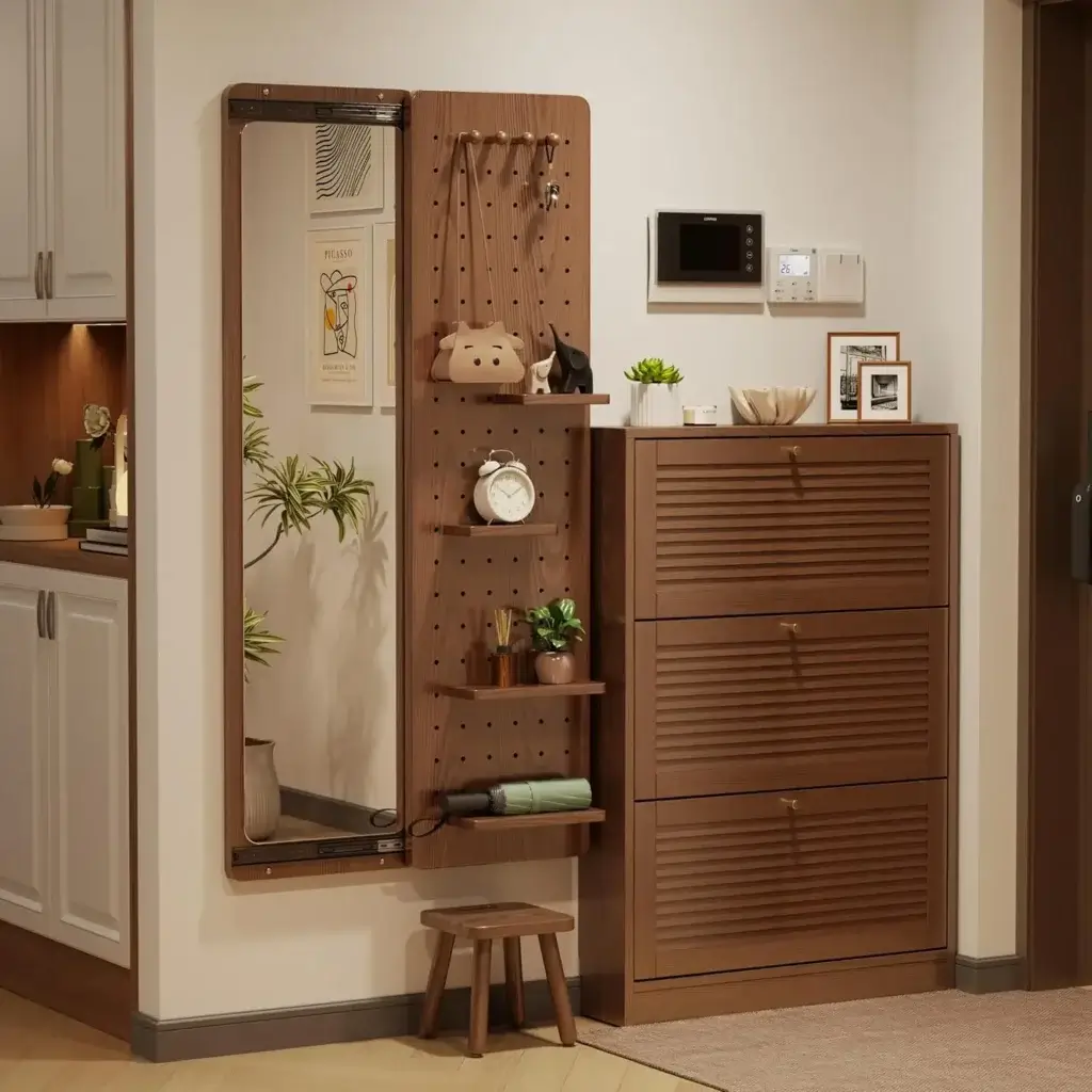 Wooden Wall Mirror with Shelf